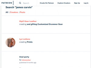 Top three results on Patreon searches for James Carvin