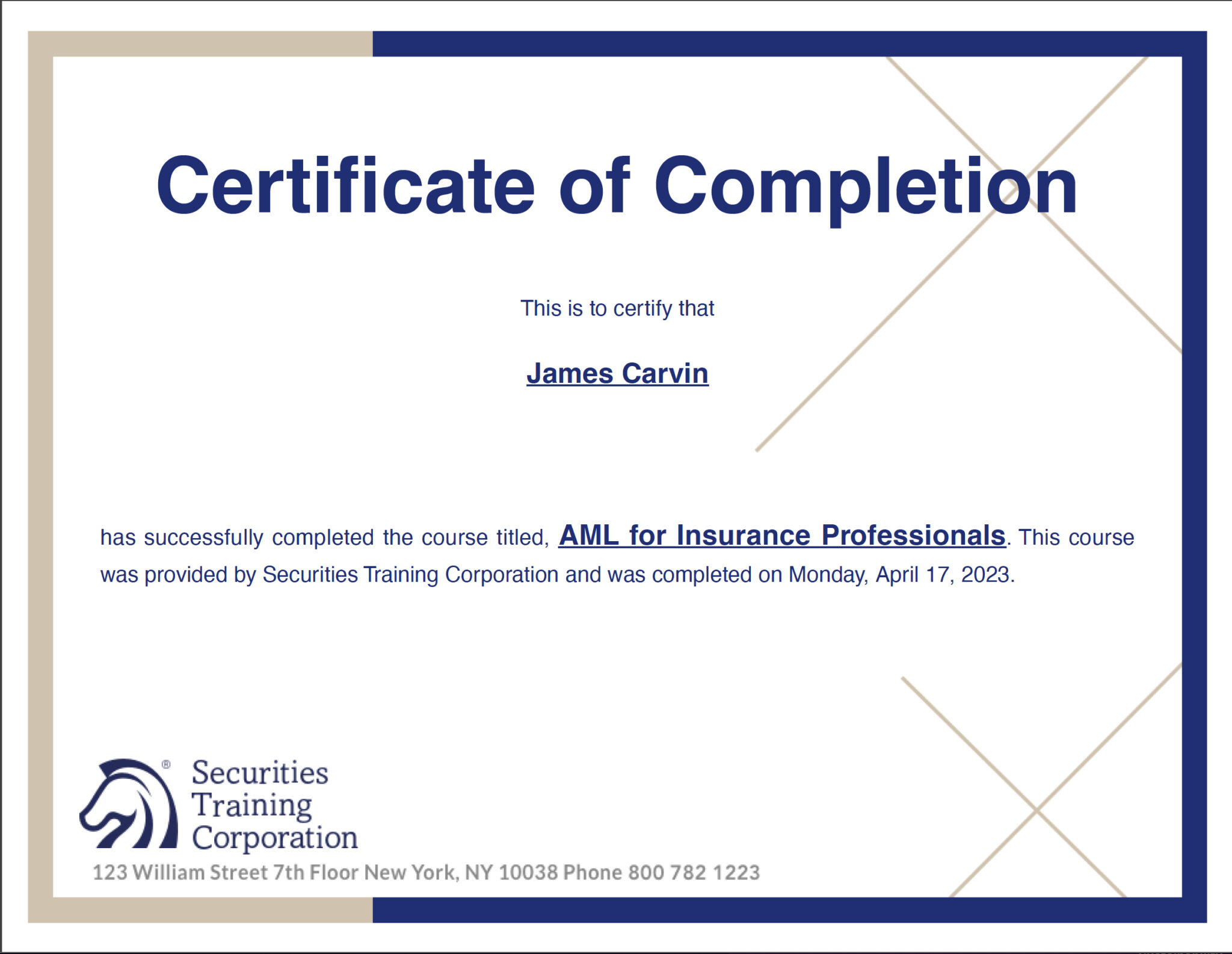 Anti Money Laundering Certification – JamesCarvin