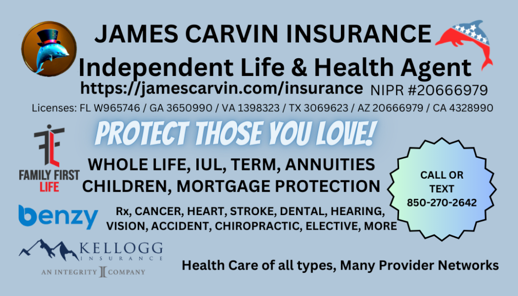 James Carvin Insurance business card. 